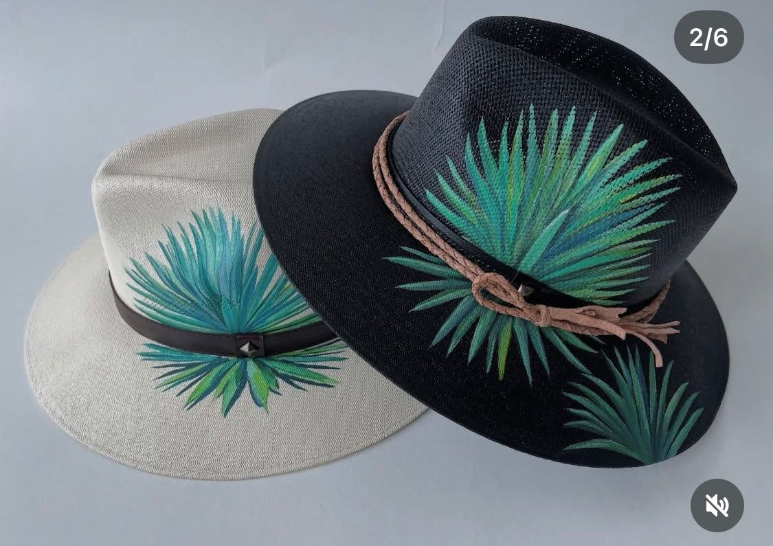 Sombrero agaves / color invory o negro pintado a mano